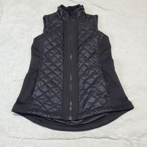 Athleta Black Biker Moto‎ Gorp Quilted Puffer Sleeveless Zipper Vest Women Small